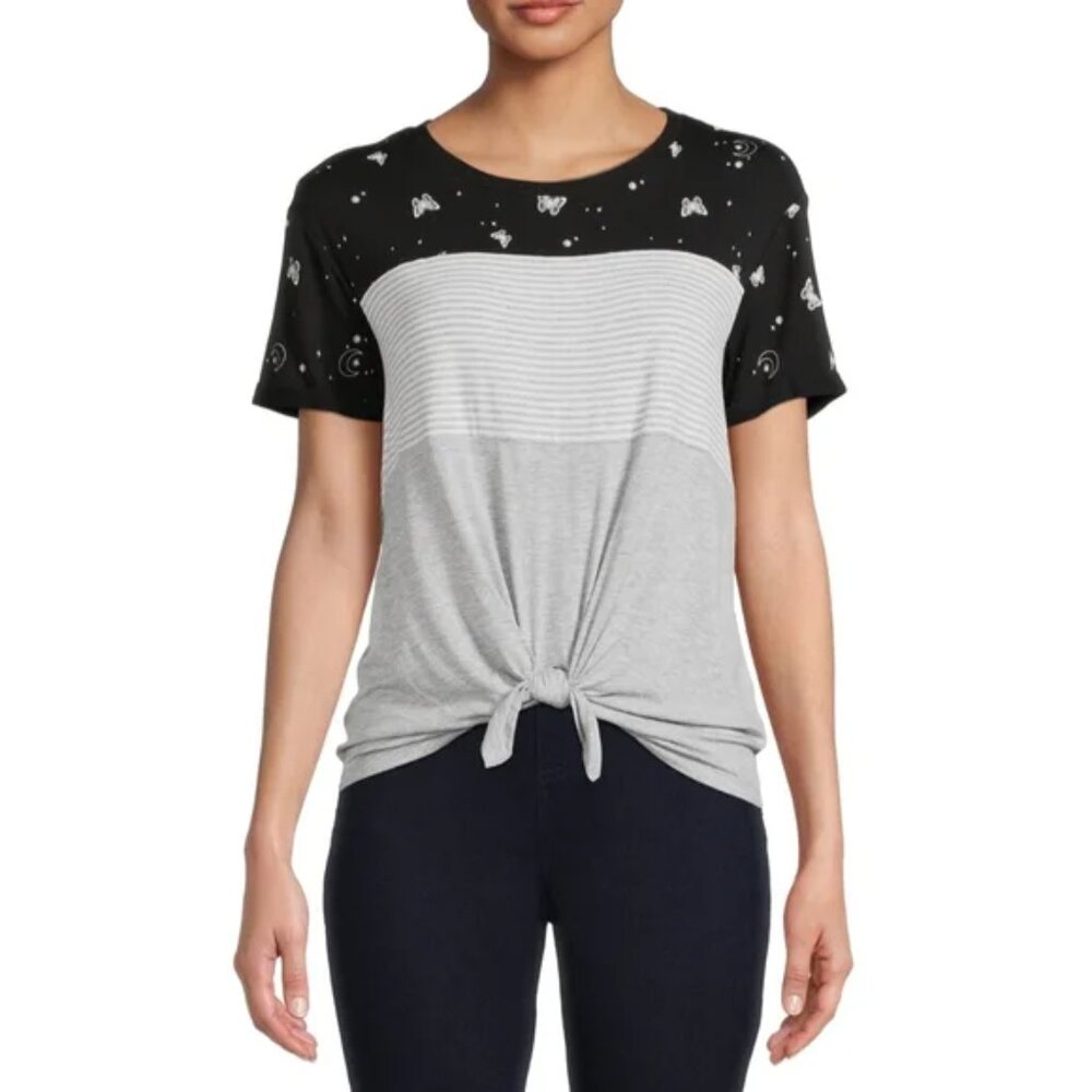 No Boundaries tie-front butterflies & cosmos t-shirt, size M